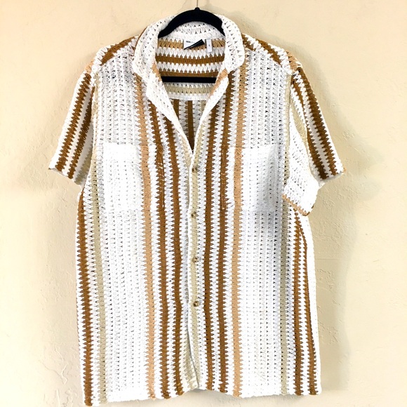 ASOS Other - ASOS Short Sleeve Button Down Shirt XS Tan Knit Oversized Relaxed Fit Vacation